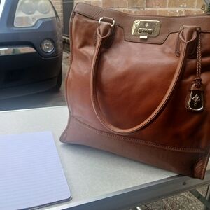 Cole Haan Chestnut Leather Handbag with Gold Accents